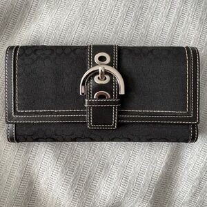 Coach Wallet black leather and mini monogrammed fabric with silver hardware